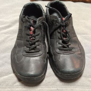 Prada Black Sneakers with Red Accents